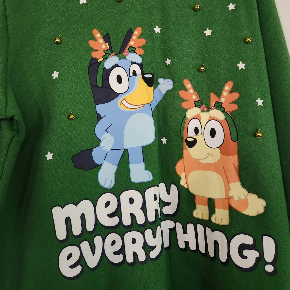 Merry Everything Green Bluey Oversized Sweatshirt Nwt Sz Xl - Picture 3 of 3